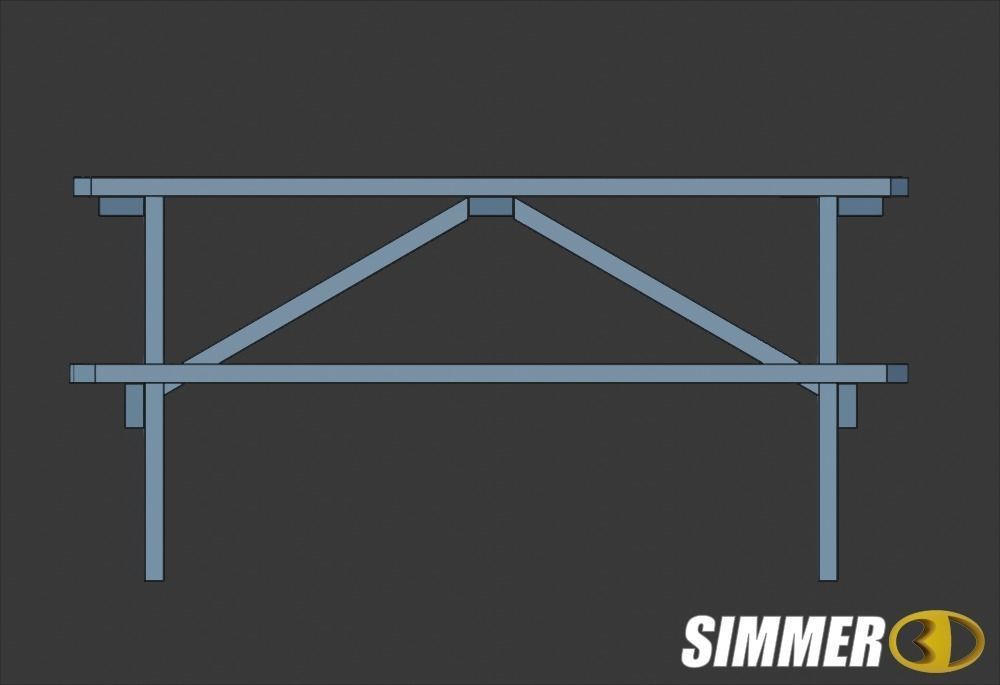 Weathered Wooden Picnic Table Low-poly 3D model_3