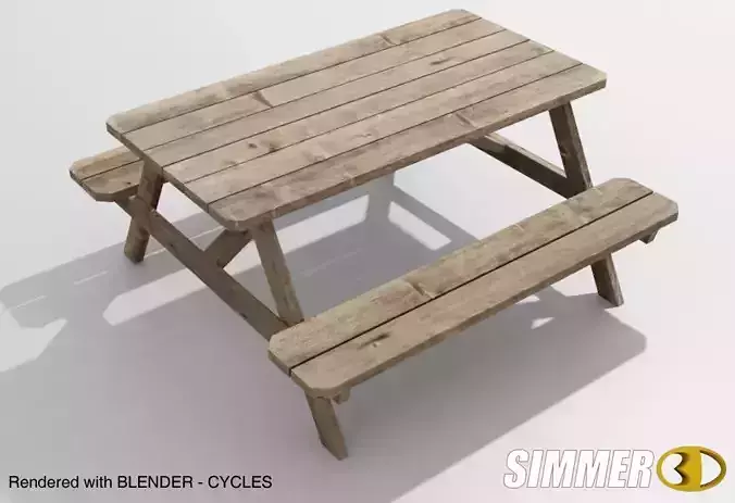 Weathered Wooden Picnic Table Low-poly 3D model