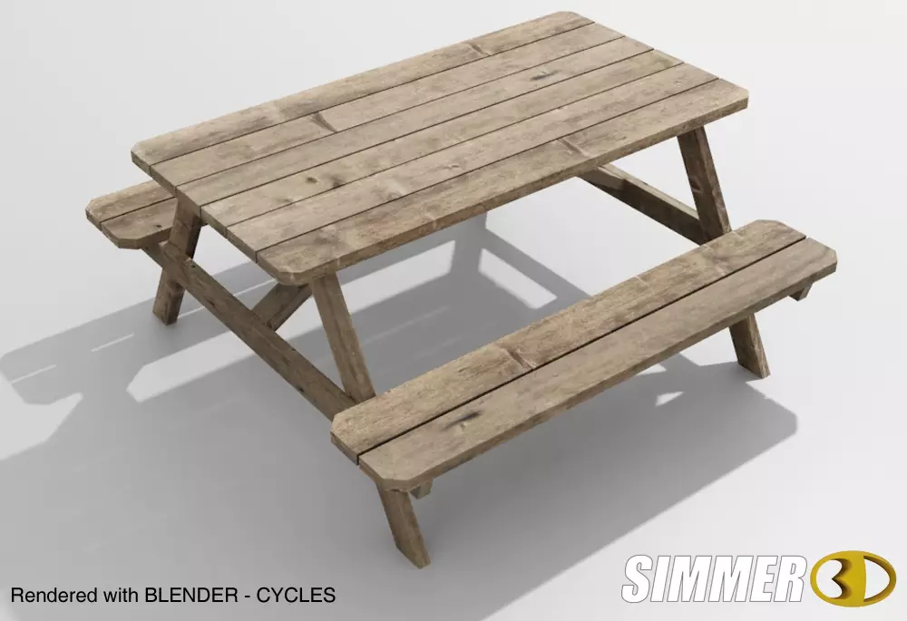Weathered Wooden Picnic Table Low-poly 3D model_0