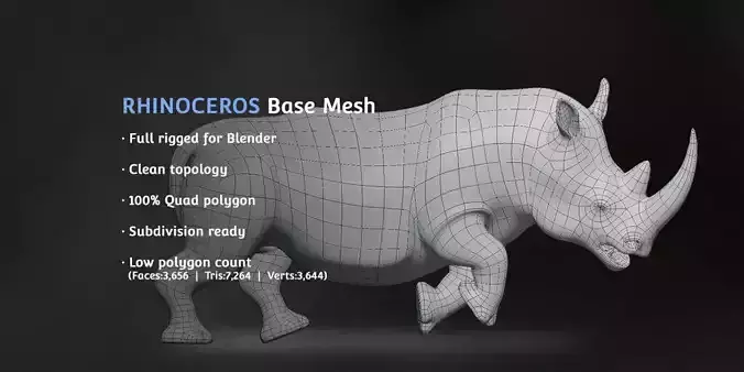Rhinoceros Base Mesh Low-poly 3D model
