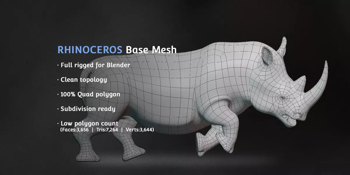 Rhinoceros Base Mesh Low-poly 3D model_0