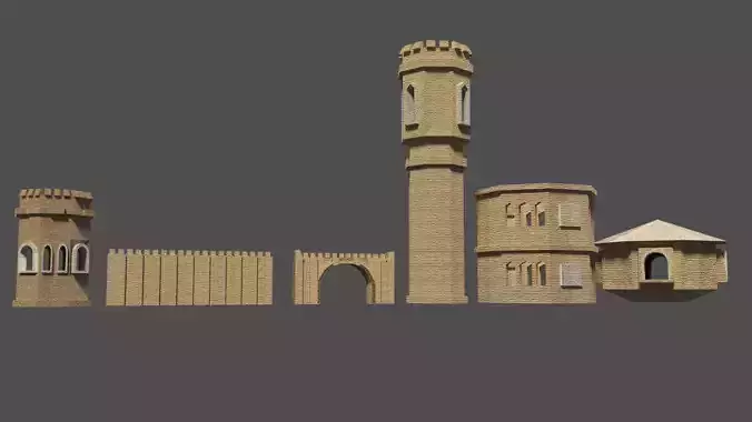 Low Poly Medieval Castle Parts 3D models