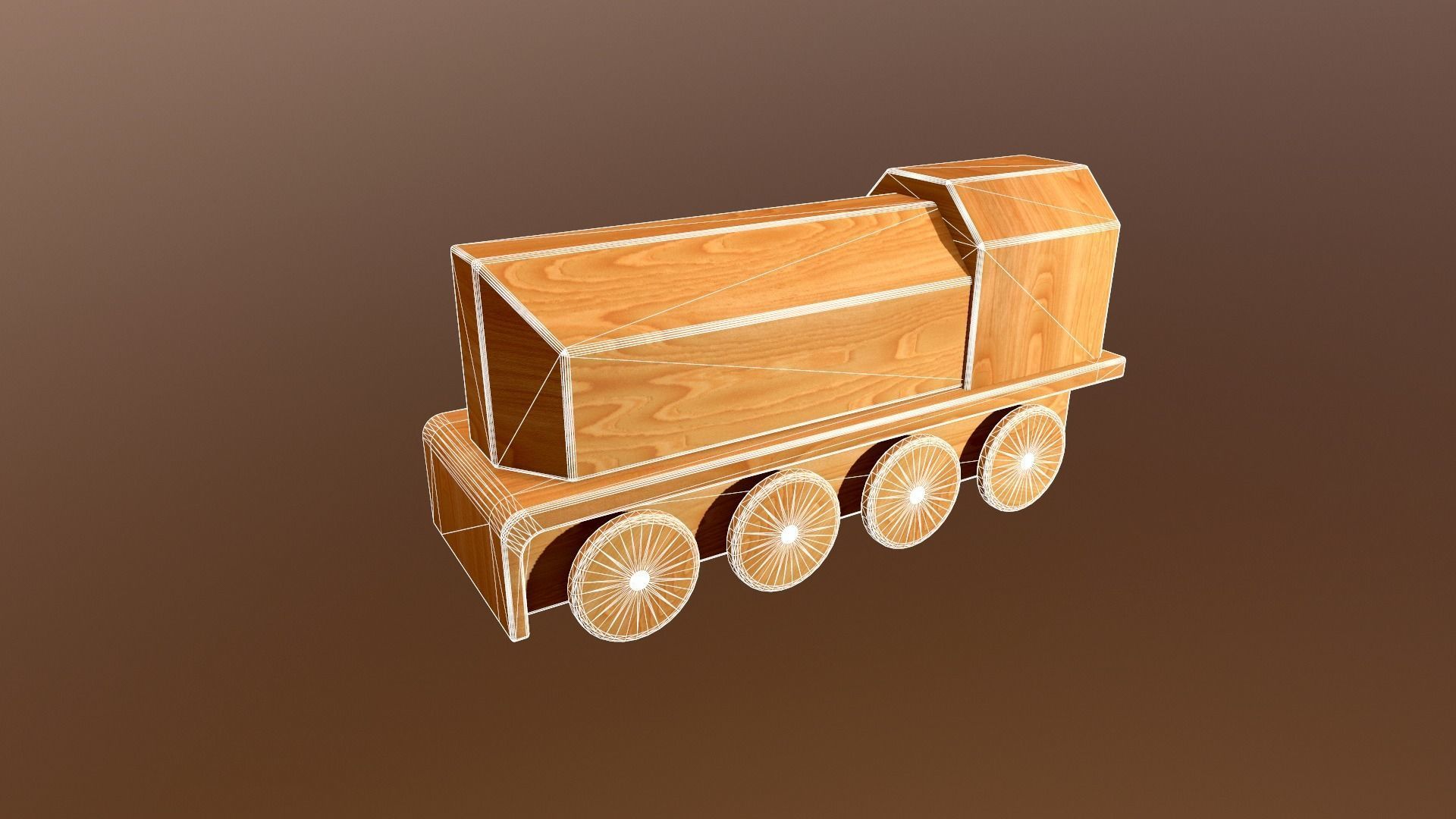 Wooden Toy Train - Engine 002 Low-poly 3D model_2