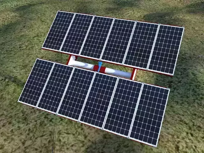 Solar panels on grassy field