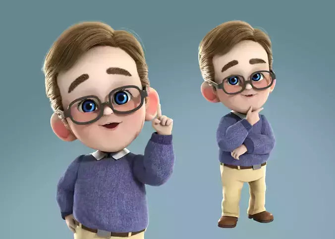 Cartoon Smart Boy 3d Model Rigged 3D model