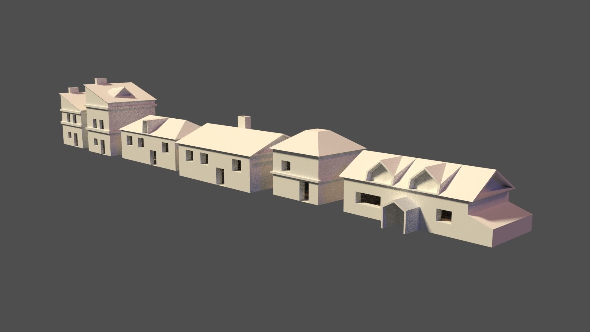 Low Poly Medieval Houses Low-poly 3D model_1