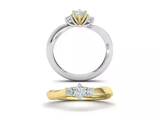  Engagement ring Six-Claw Three Stone ring 3dmodel 3D print model