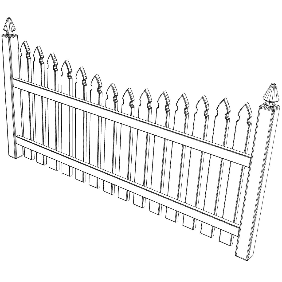 Gothic Spaced Picket Fence 3D model_2