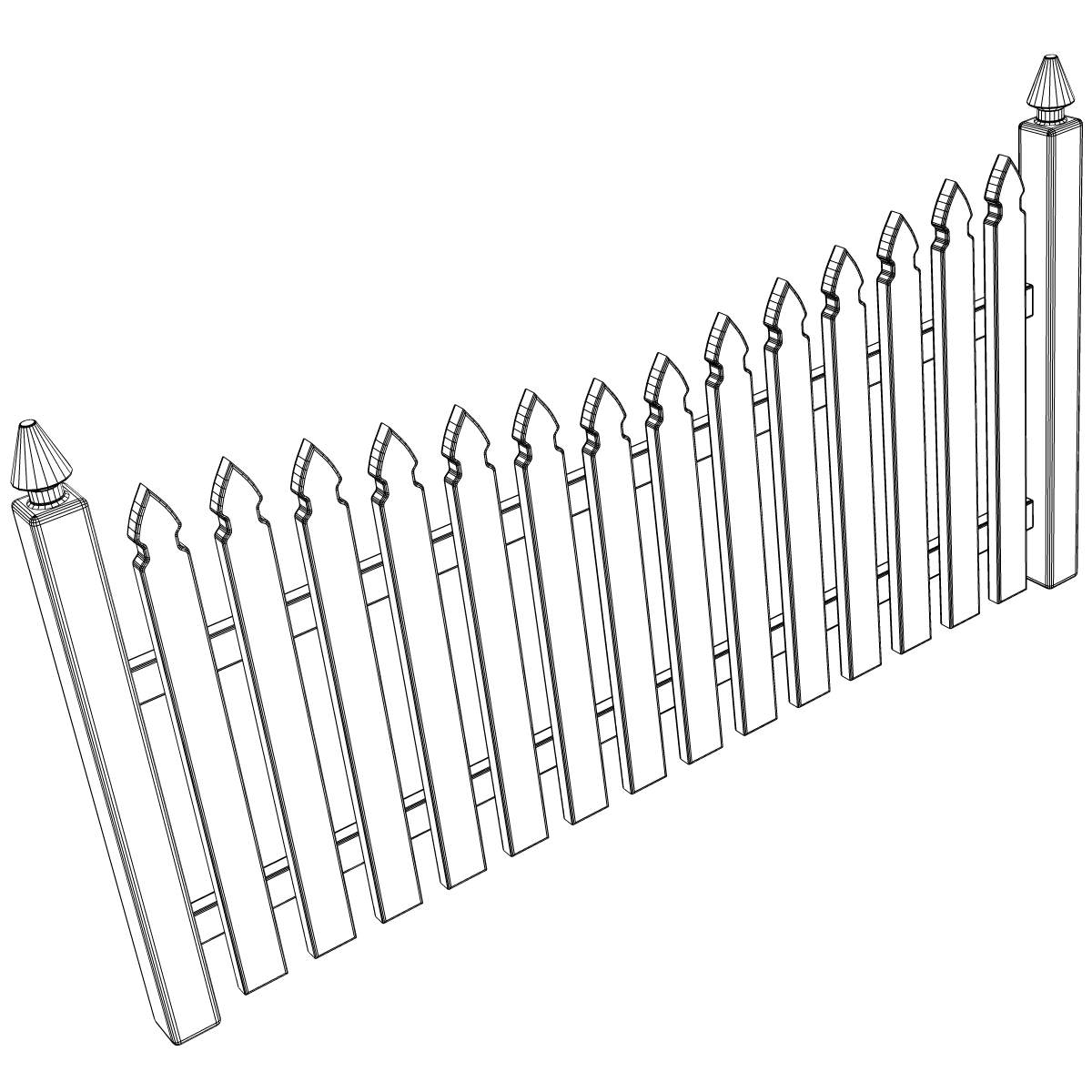 Gothic Spaced Picket Fence 3D model_4