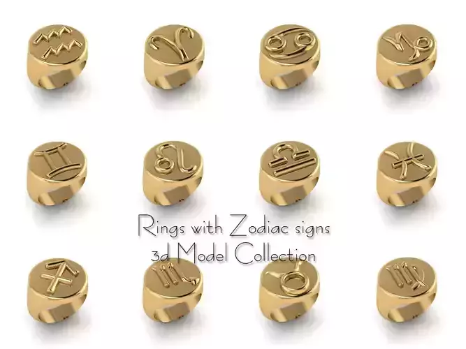 Rings with Zodiac signs 3D Model Collection