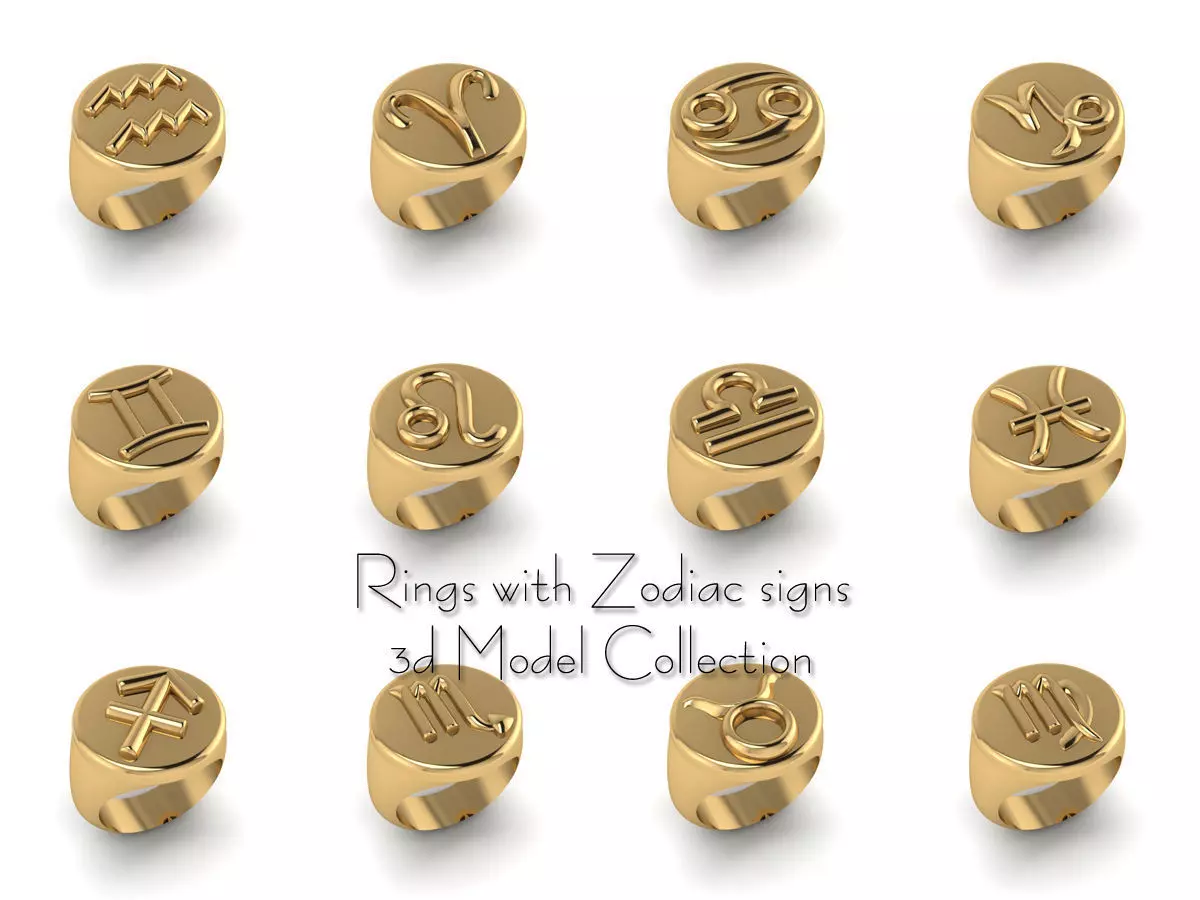 Rings with Zodiac signs 3D Model Collection_0