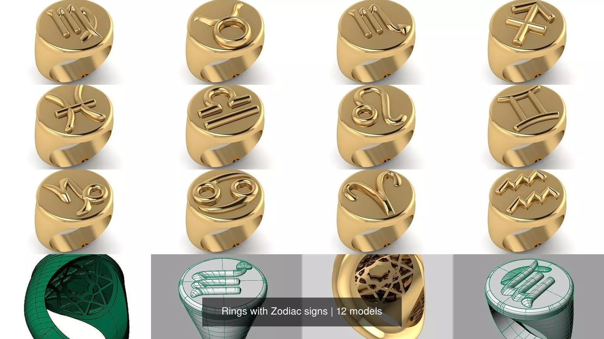 Rings with Zodiac signs 3D Model Collection_1
