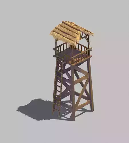 Barracks wooden tower with roof