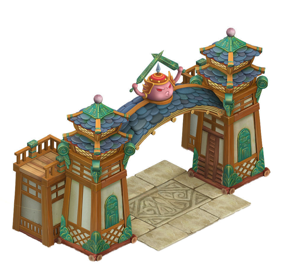 Cartoon version - city gate - wall 3D model_3