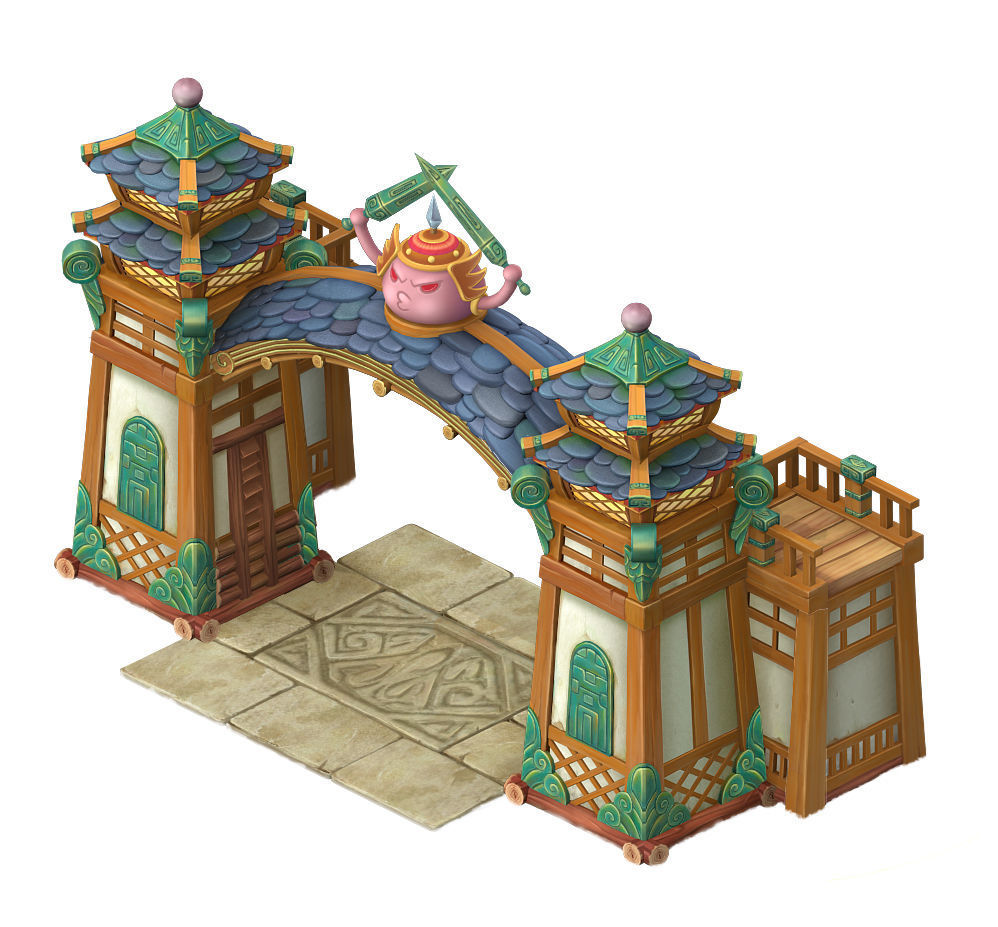 Cartoon version - city gate - wall 3D model_2