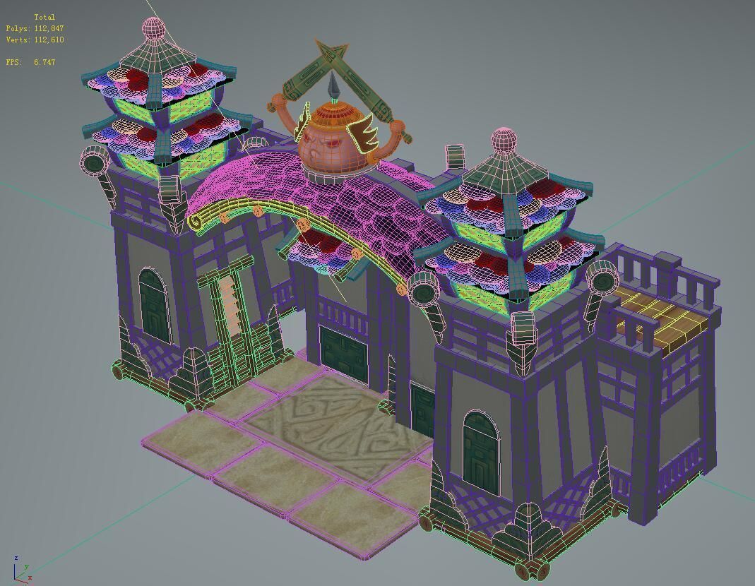 Cartoon version - city gate - wall 3D model_4