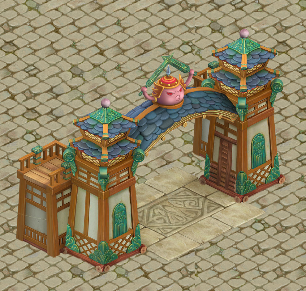 Cartoon version - city gate - wall 3D model_1