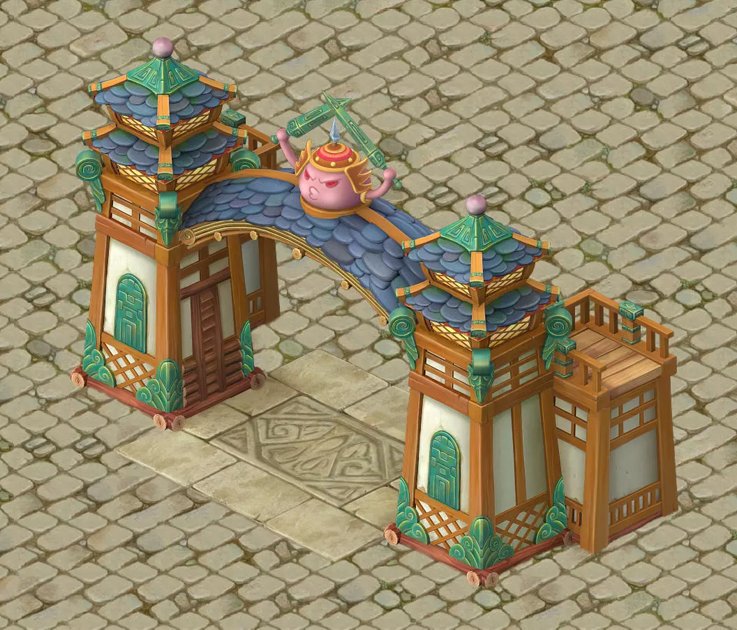 Cartoon version - city gate - wall 3D model_0