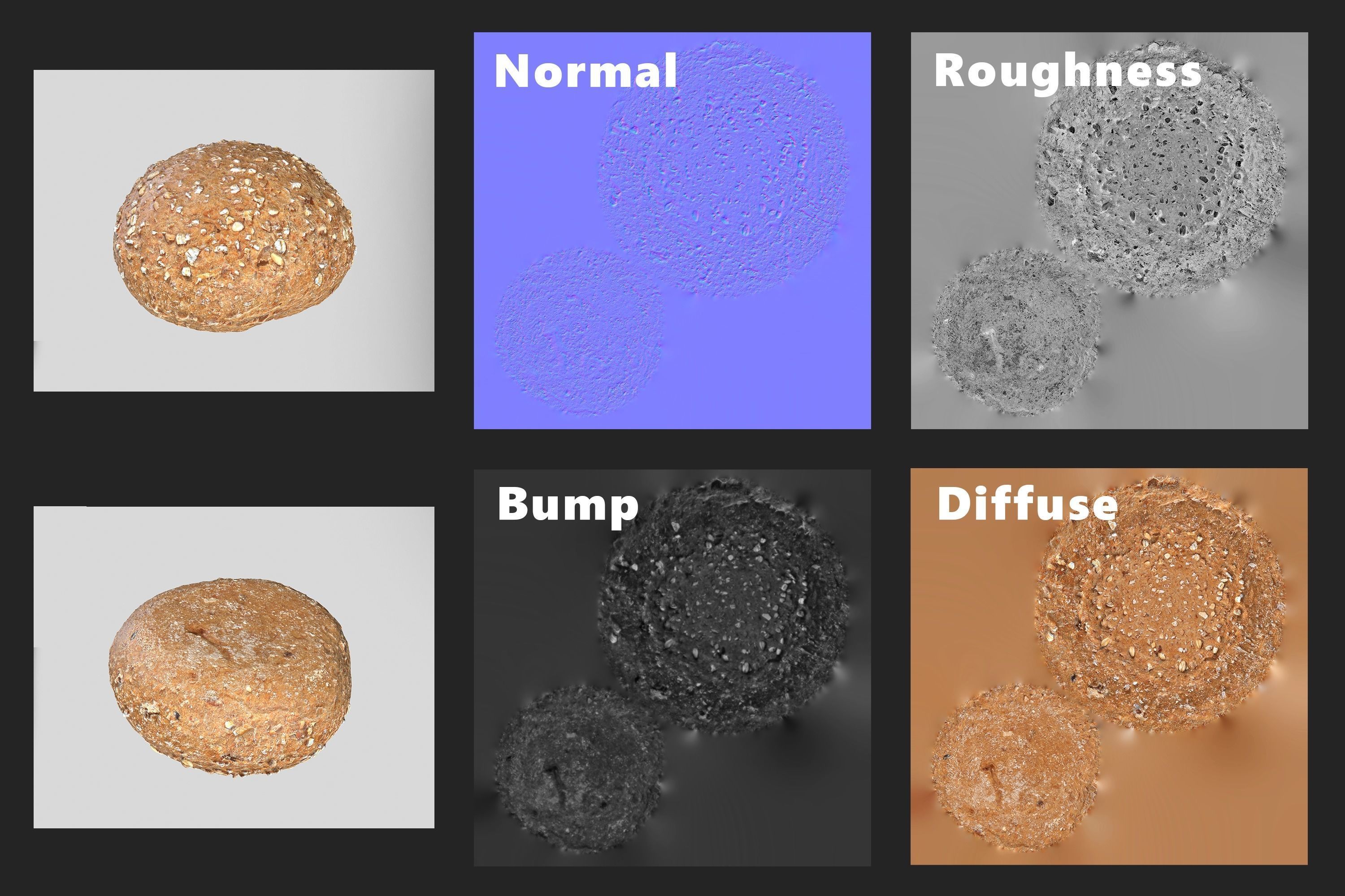 Brown Bread Bun Photoscan Low-poly 3D model_9