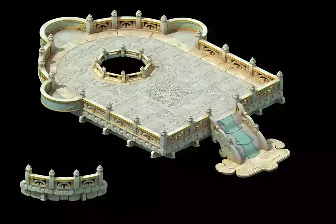 plantform castle with fountain in middle