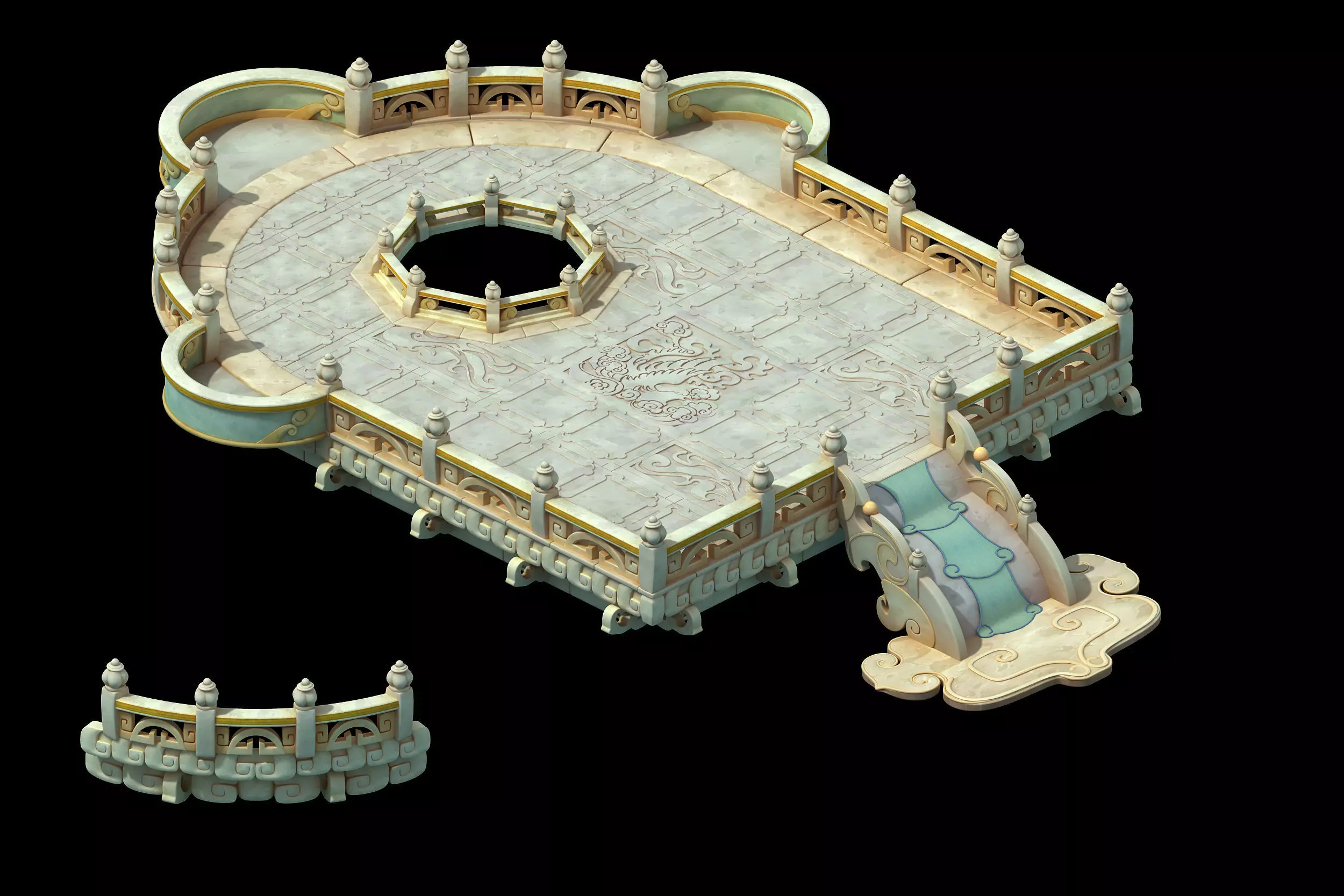 plantform castle with fountain in middle 3D model_0