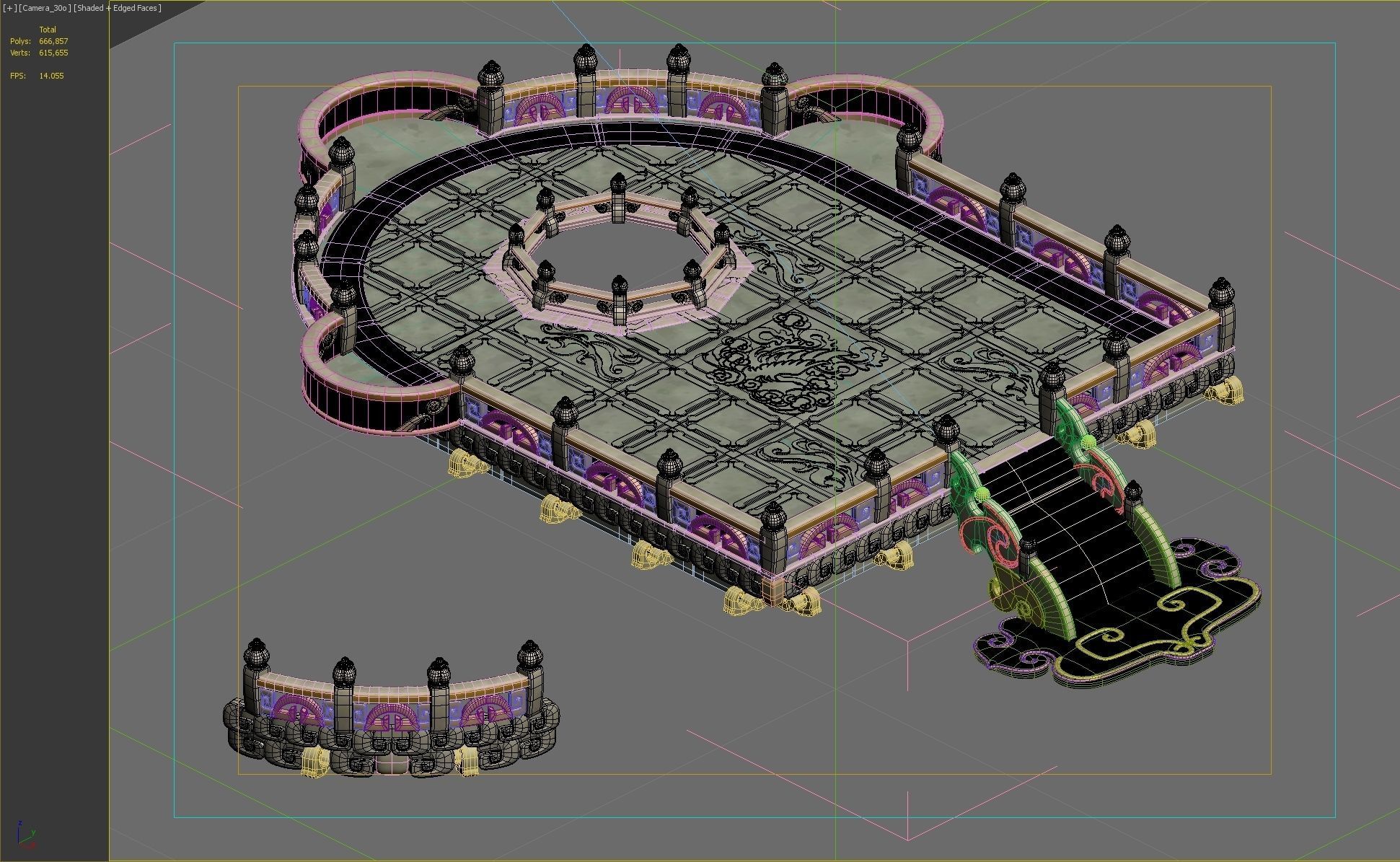 plantform castle with fountain in middle 3D model_3