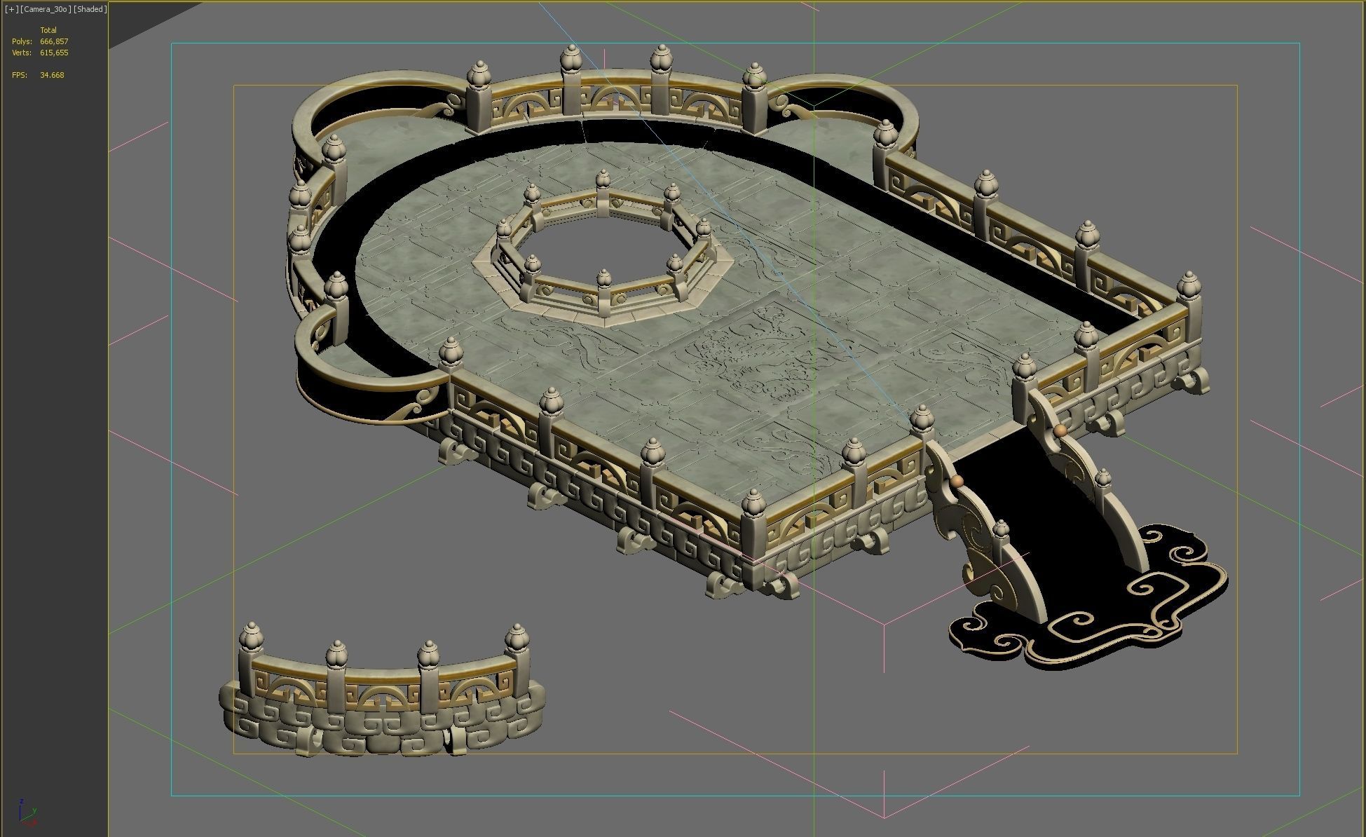 plantform castle with fountain in middle 3D model_2