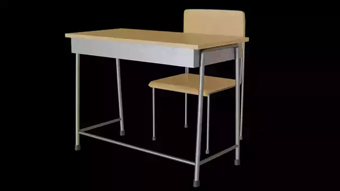 School Table and chair set 01 Low-poly 3D model