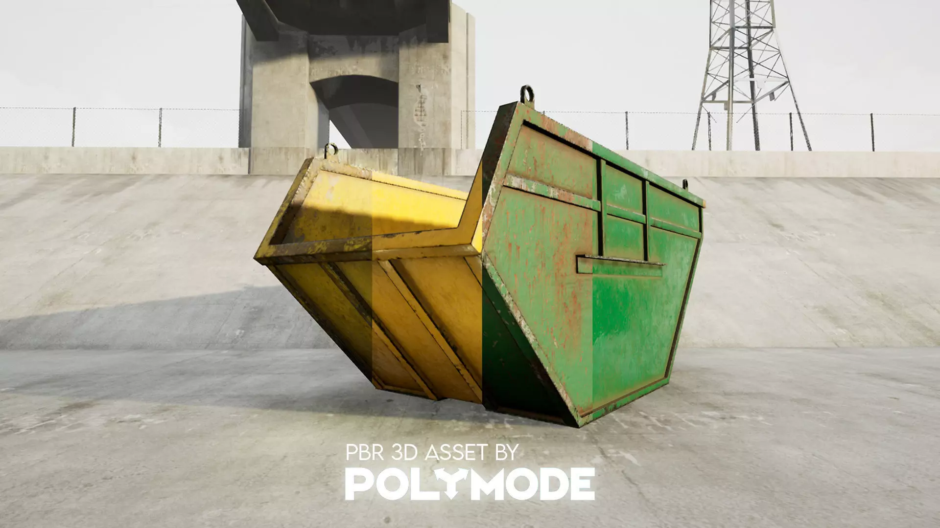 Low poly Industrial Dumpster 01 PBR Game-ready Low-poly 3D model_0