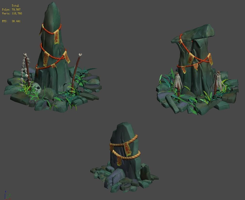 Cartoon version - the town of soul stone pillars 3D model_4