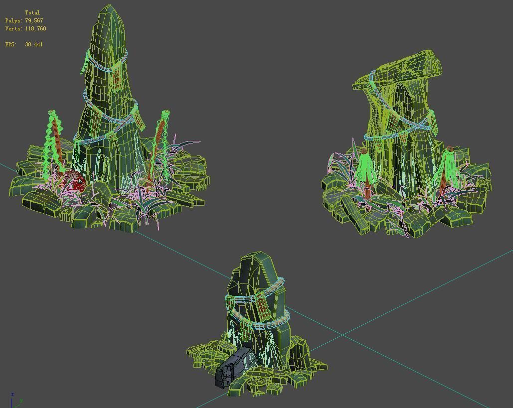 Cartoon version - the town of soul stone pillars 3D model_5