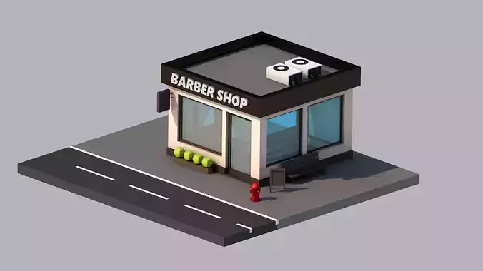 Barbershop house Low-poly 3D model