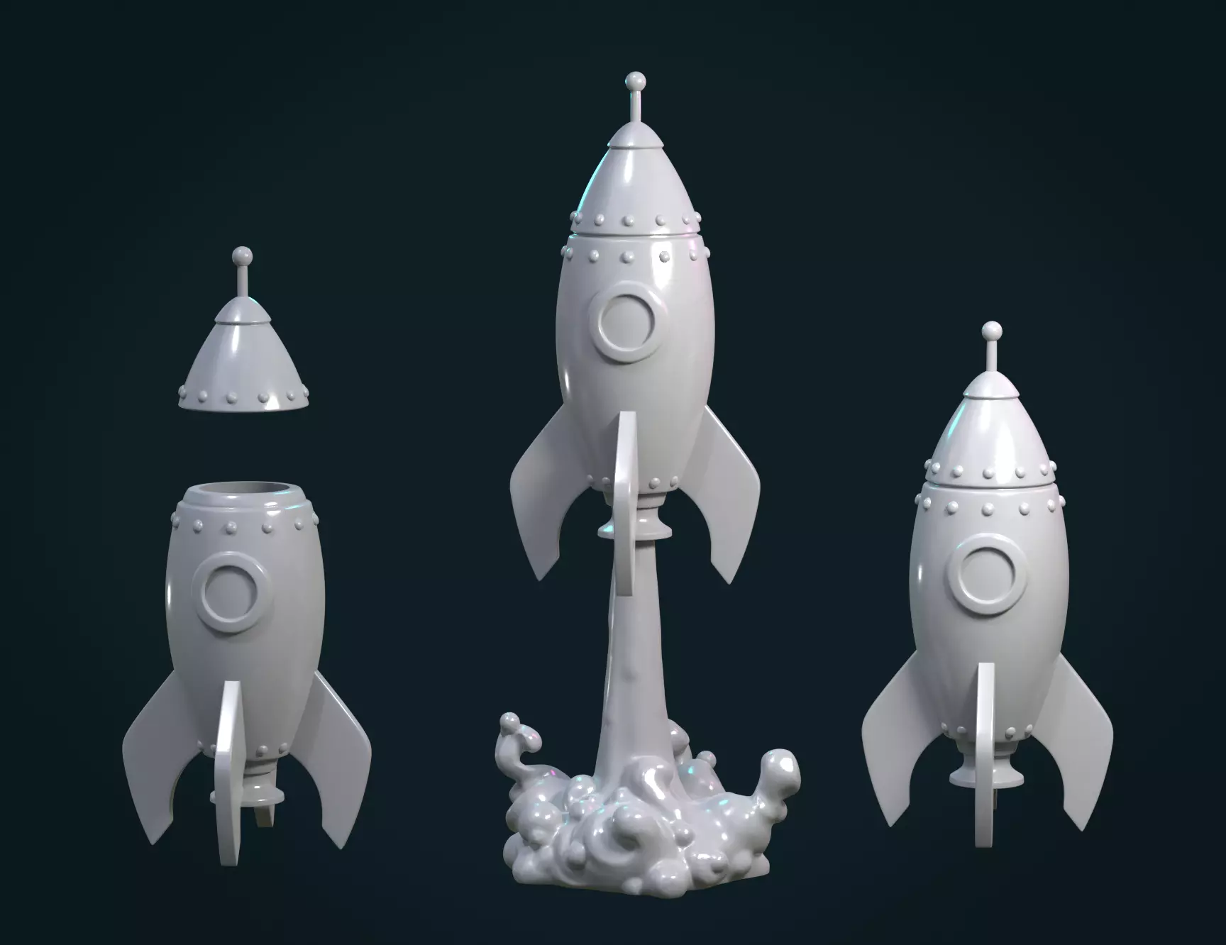 Cartoon Rocket 3D print model_0