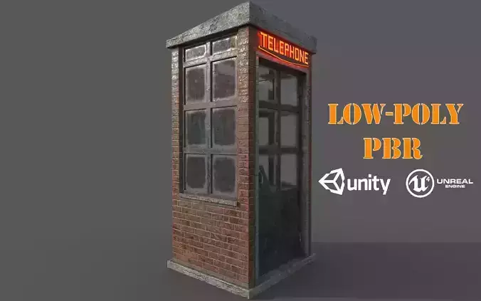 Old Brick Telephone Booth PBR Low-Poly 3D Game Ready Model 