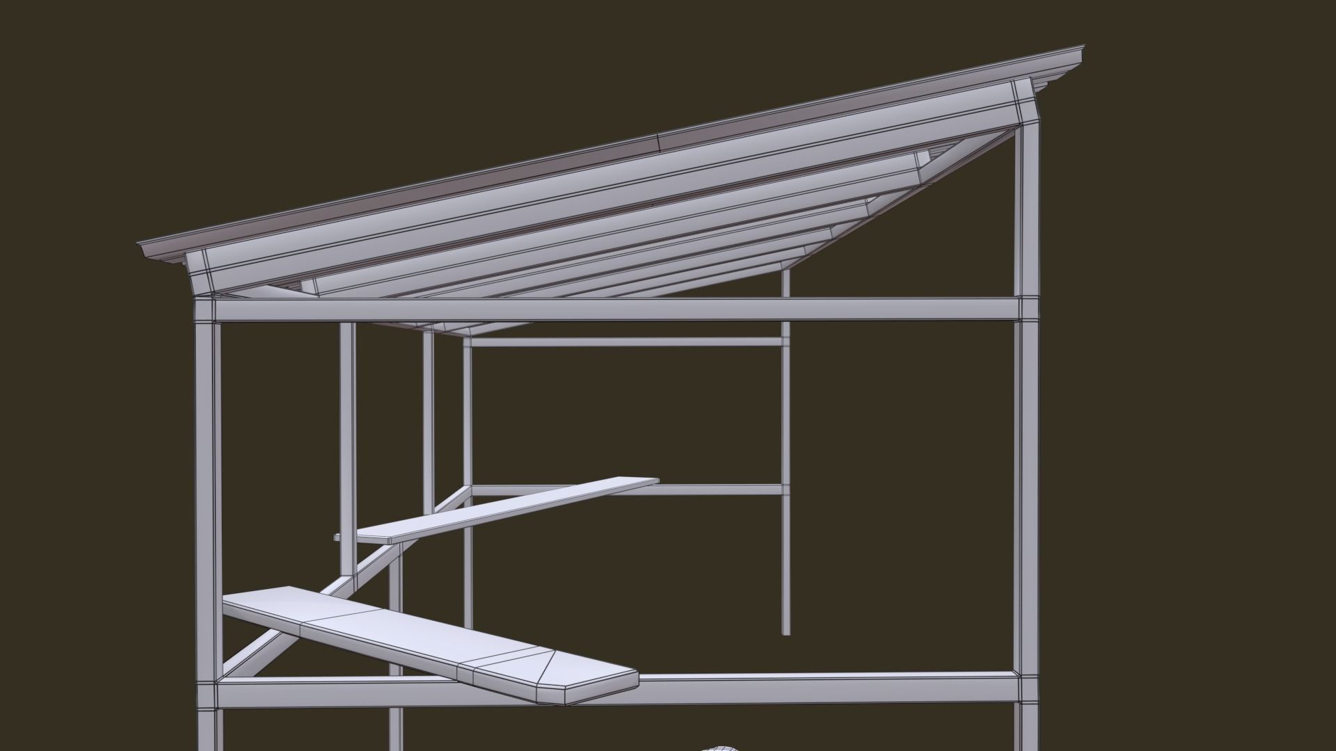 Bus Shelter with Metal Frame Blue Sheet Makeshift Plank Seats Low-poly 3D model_11