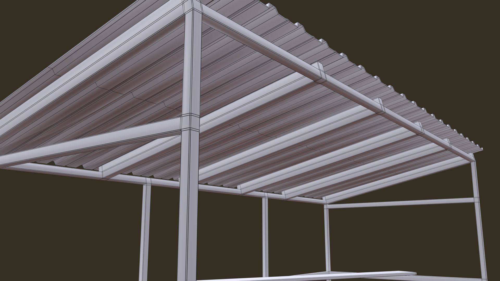 Bus Shelter with Metal Frame Blue Sheet Makeshift Plank Seats Low-poly 3D model_16