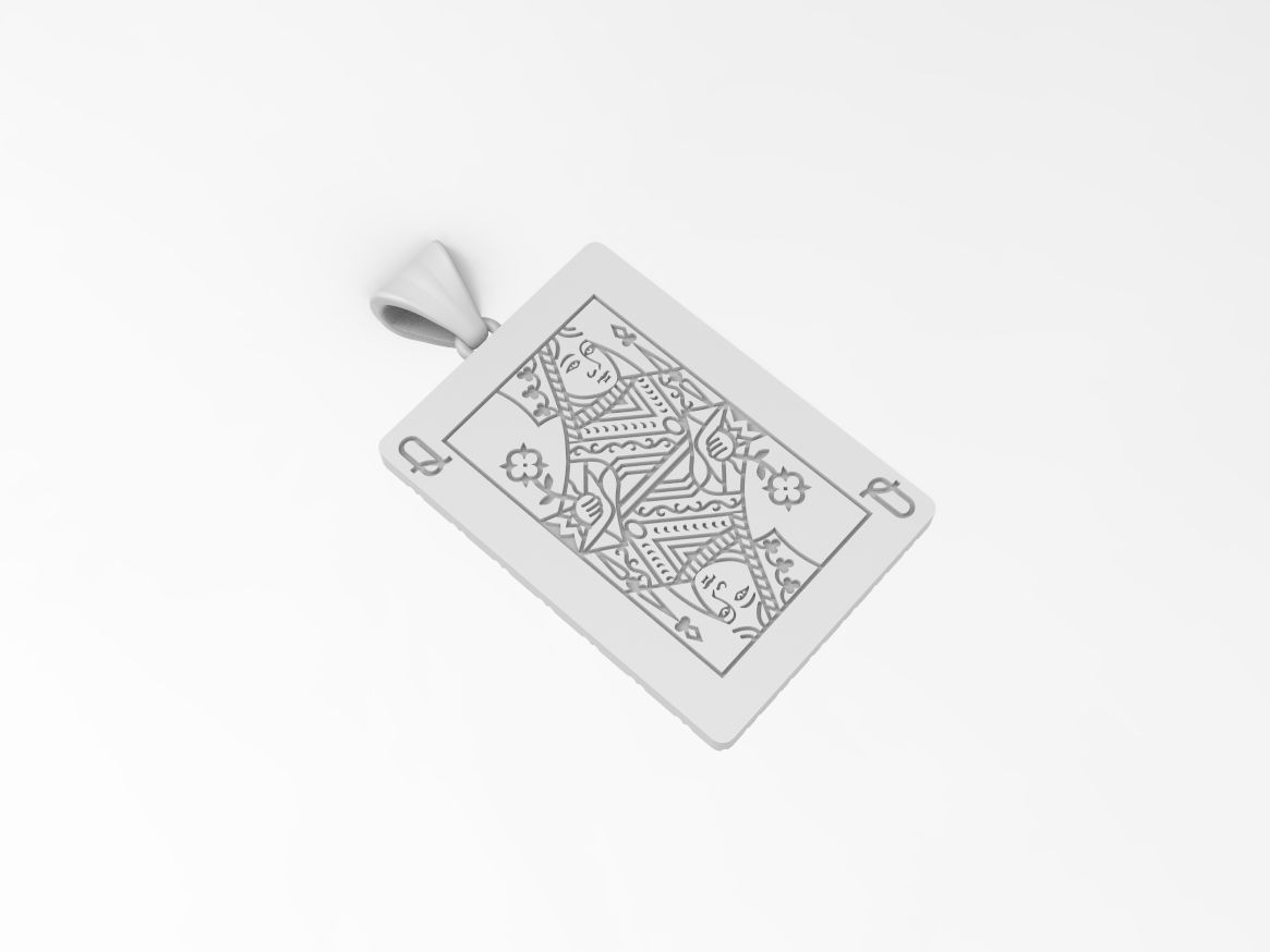 Playing card Queen pendant 3D print model_8