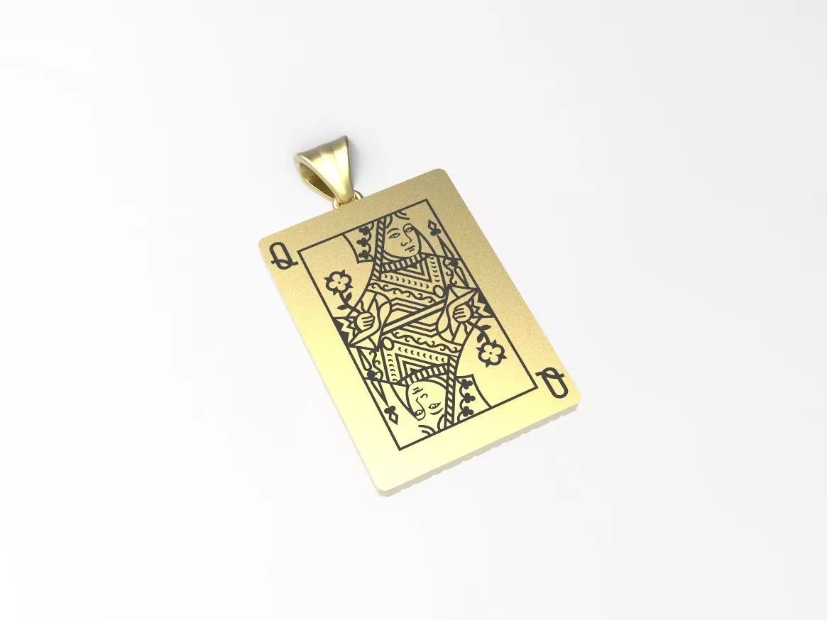 Playing card Queen pendant 3D print model_0