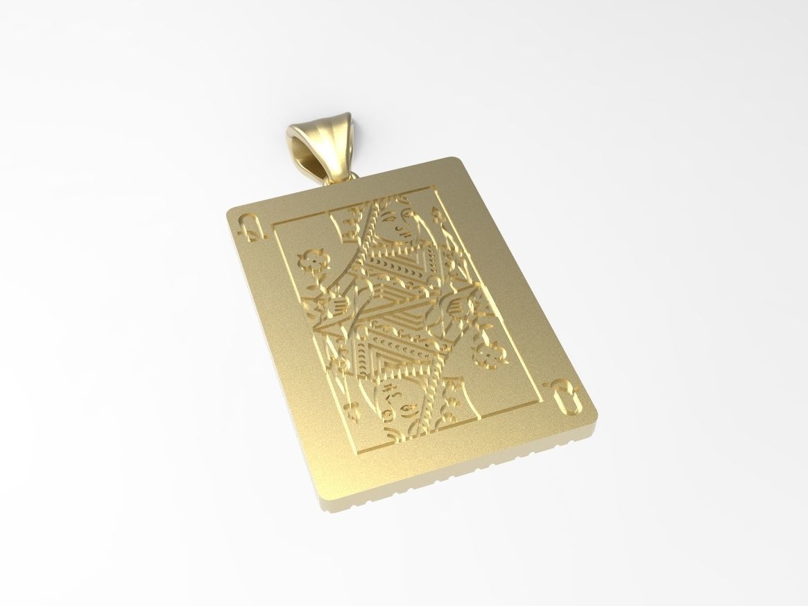 Playing card Queen pendant 3D print model_3