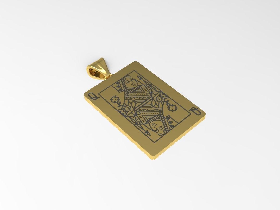 Playing card Queen pendant 3D print model_5