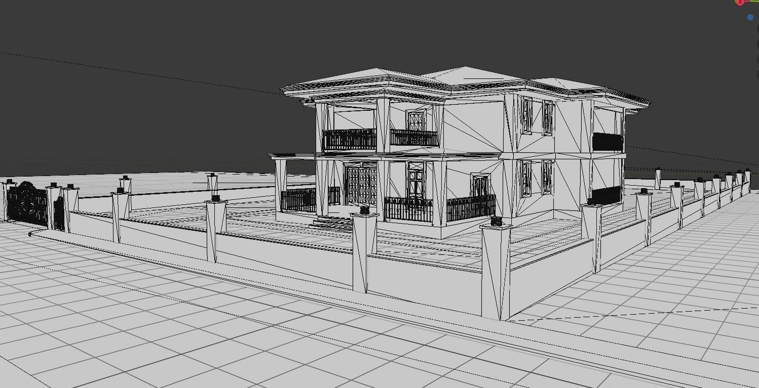 Villa1 house with flowers in front yard 3D model_6