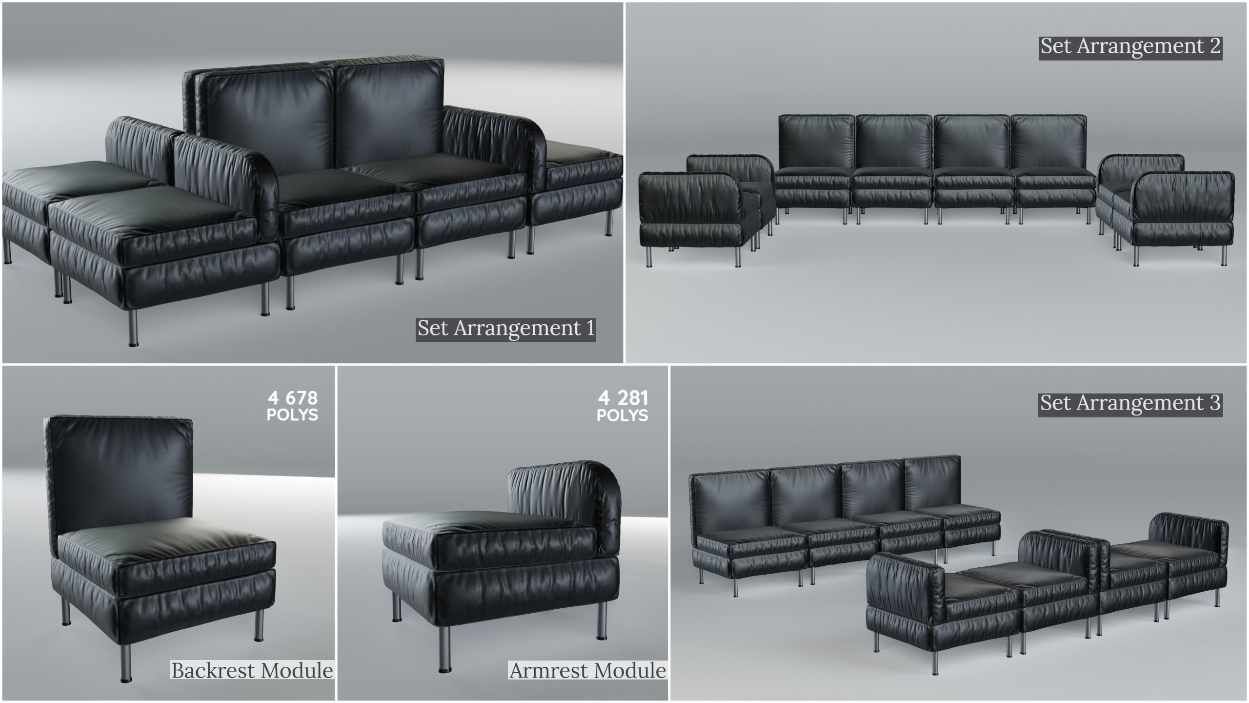 Modular Office Seating Pack Low poly PBR Low-poly 3D model_1