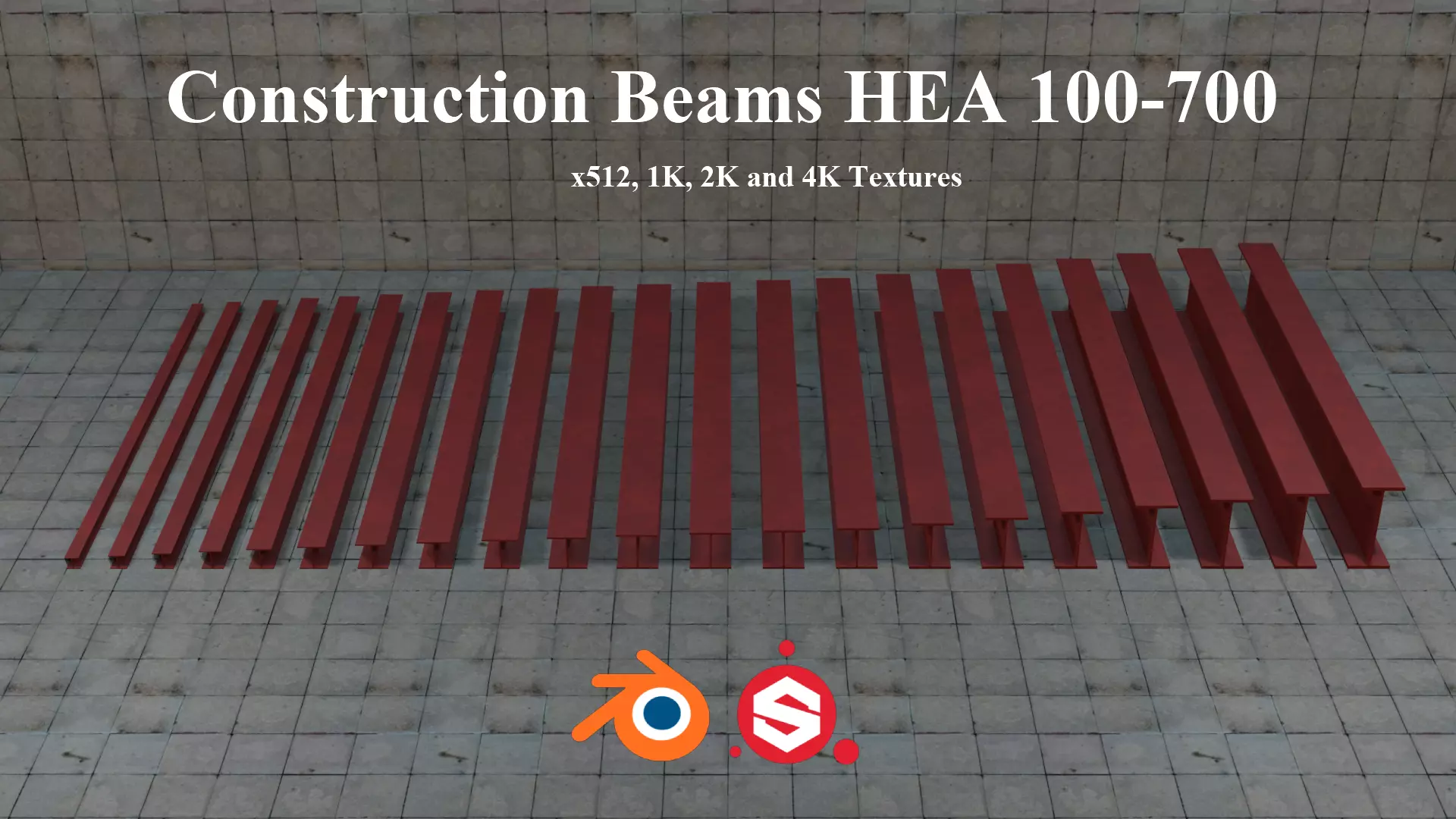 Construction Beams HEA 100-700 PBR Low-poly 3D model