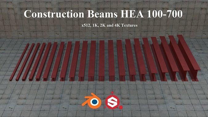 Construction Beams HEA 100-700 PBR Low-poly 3D model