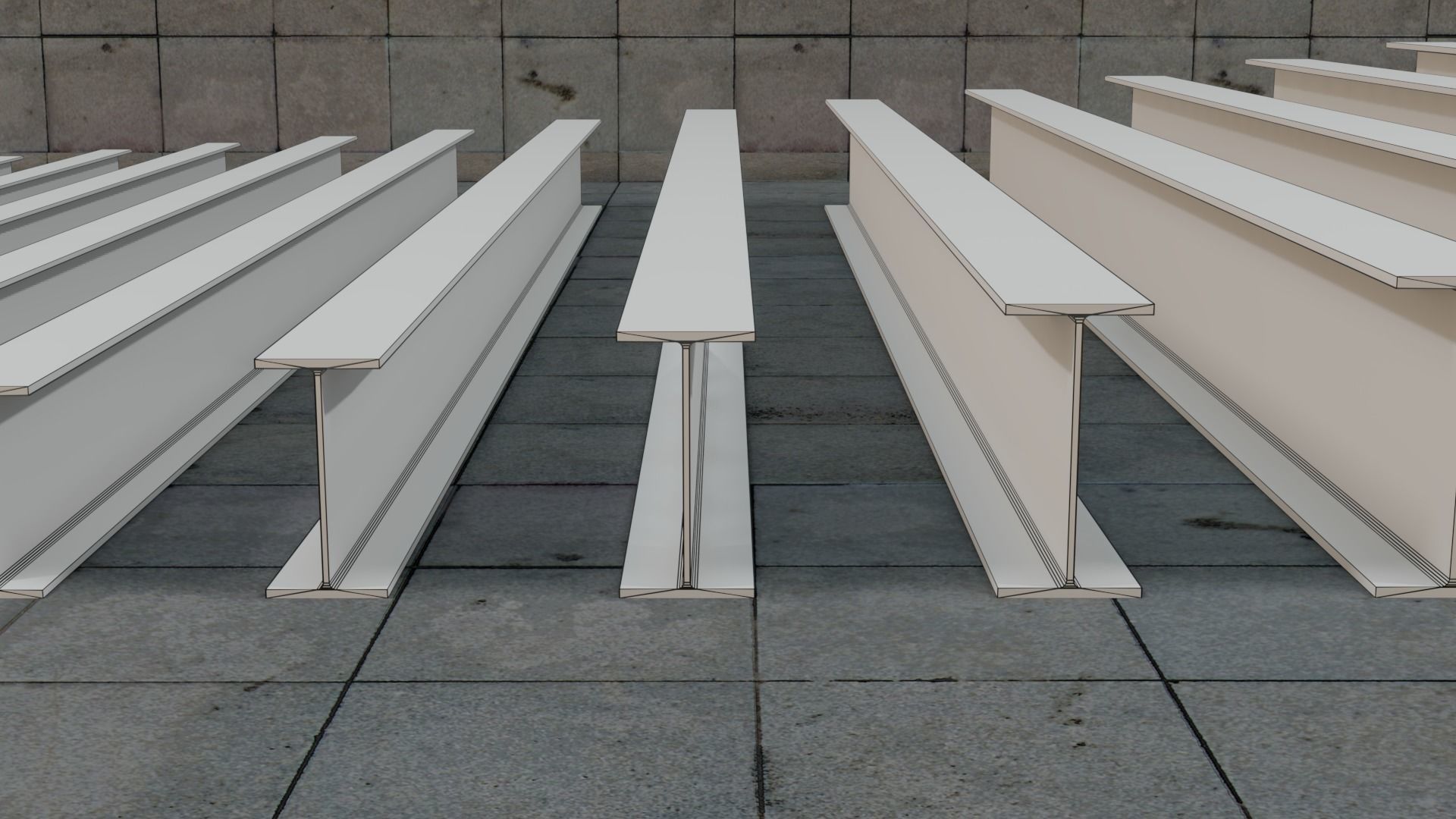 Construction Beams IPE 100-600 PBR Low-poly 3D model_7