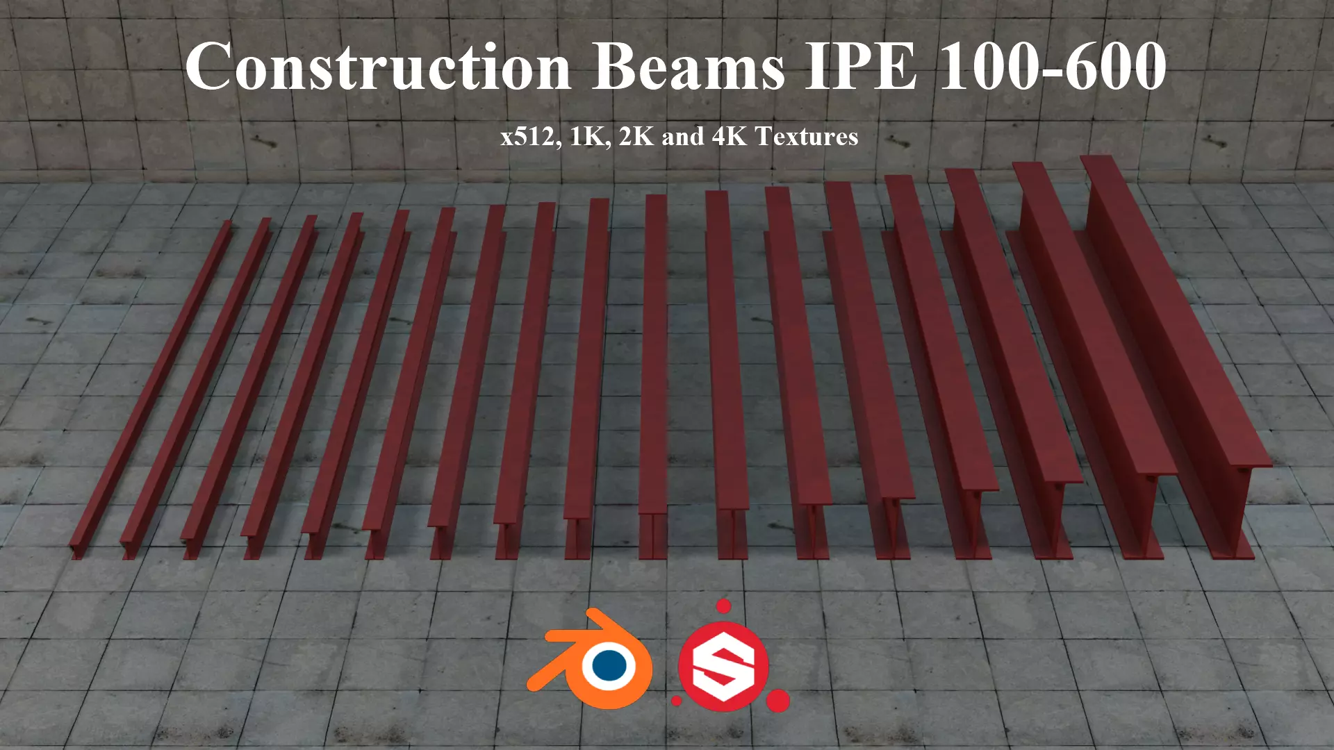 Construction Beams IPE 100-600 PBR Low-poly 3D model_0