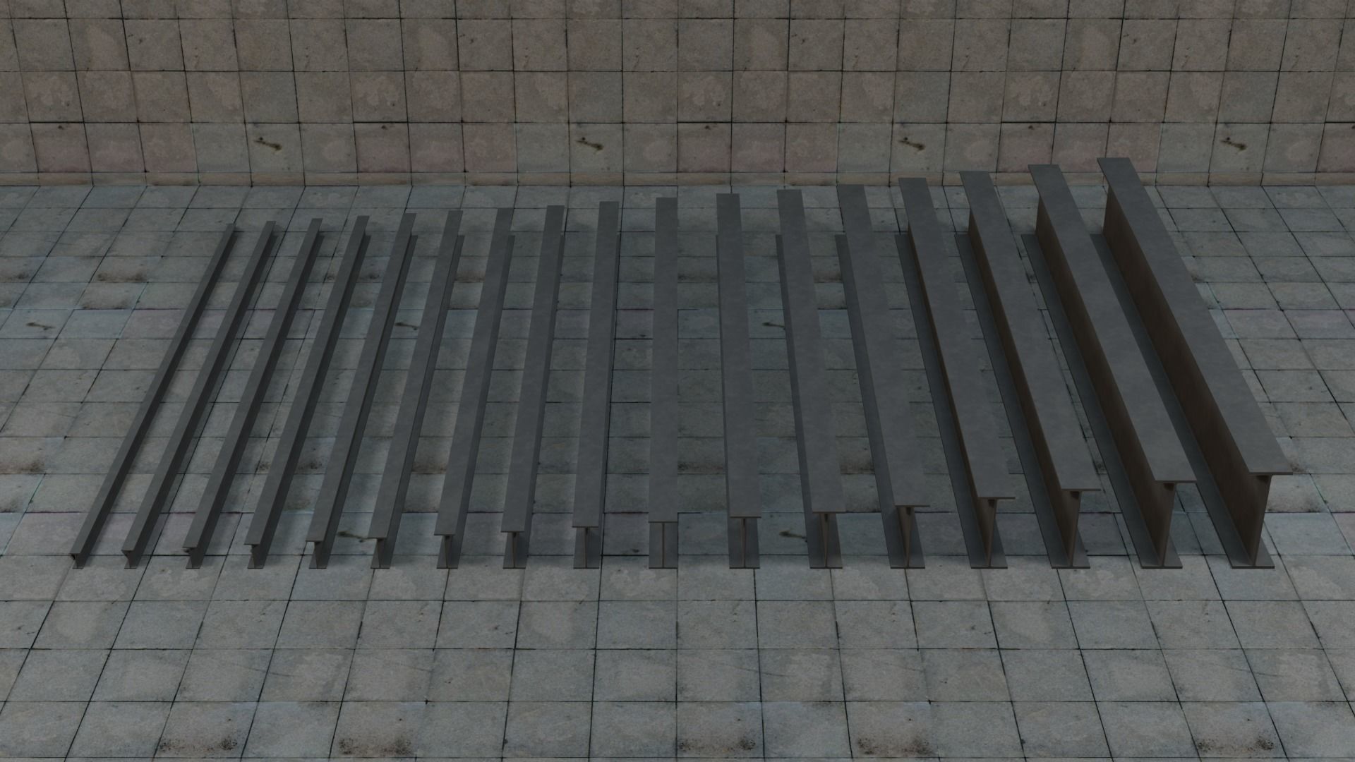 Construction Beams IPE 100-600 PBR Low-poly 3D model_2