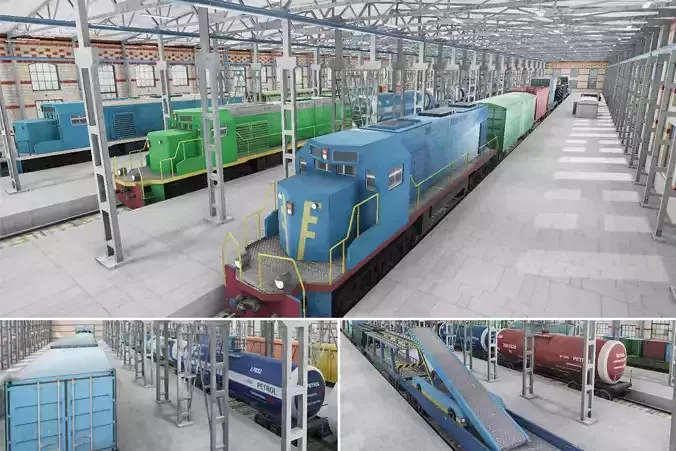 Railway Station Scene - Trains Pack Low-poly 3D model
