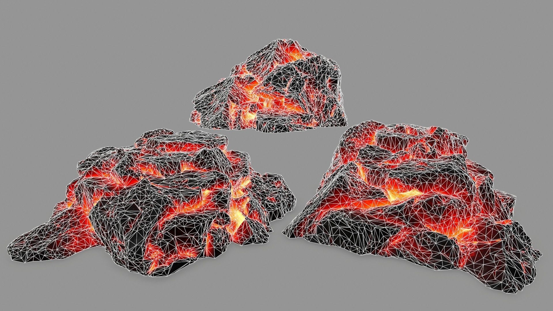 Rock Set burning Low-poly 3D model_2