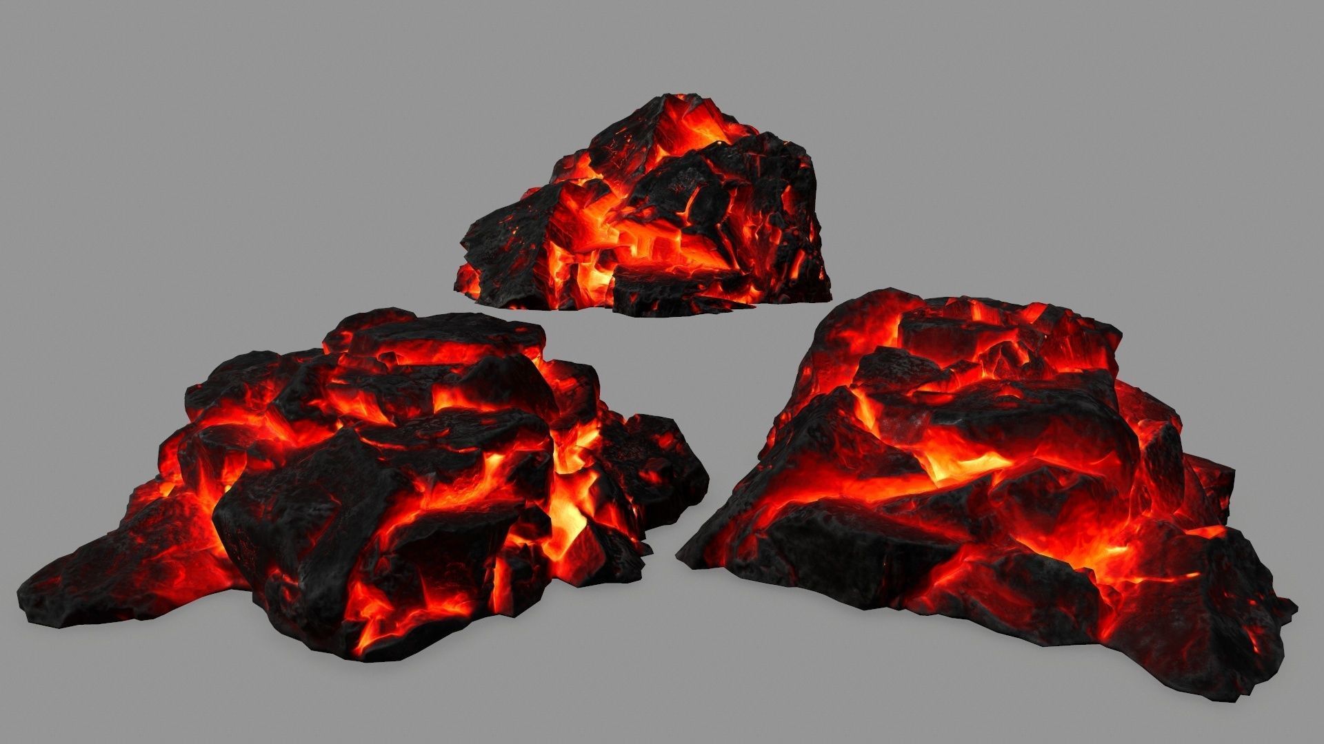 Rock Set burning Low-poly 3D model_1